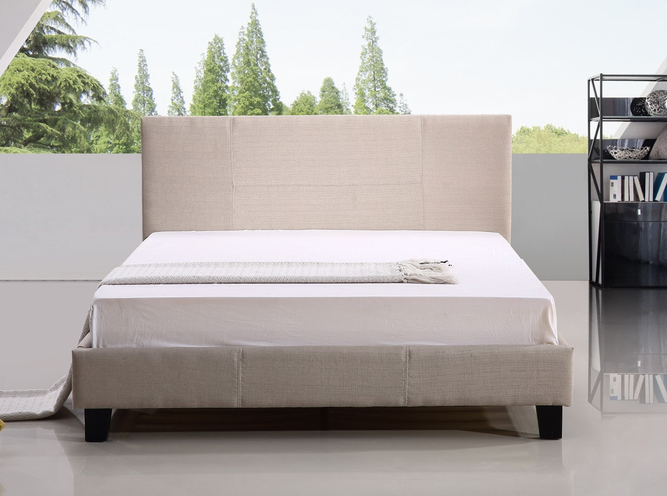 Double Linen Fabric Bed Frame Beige