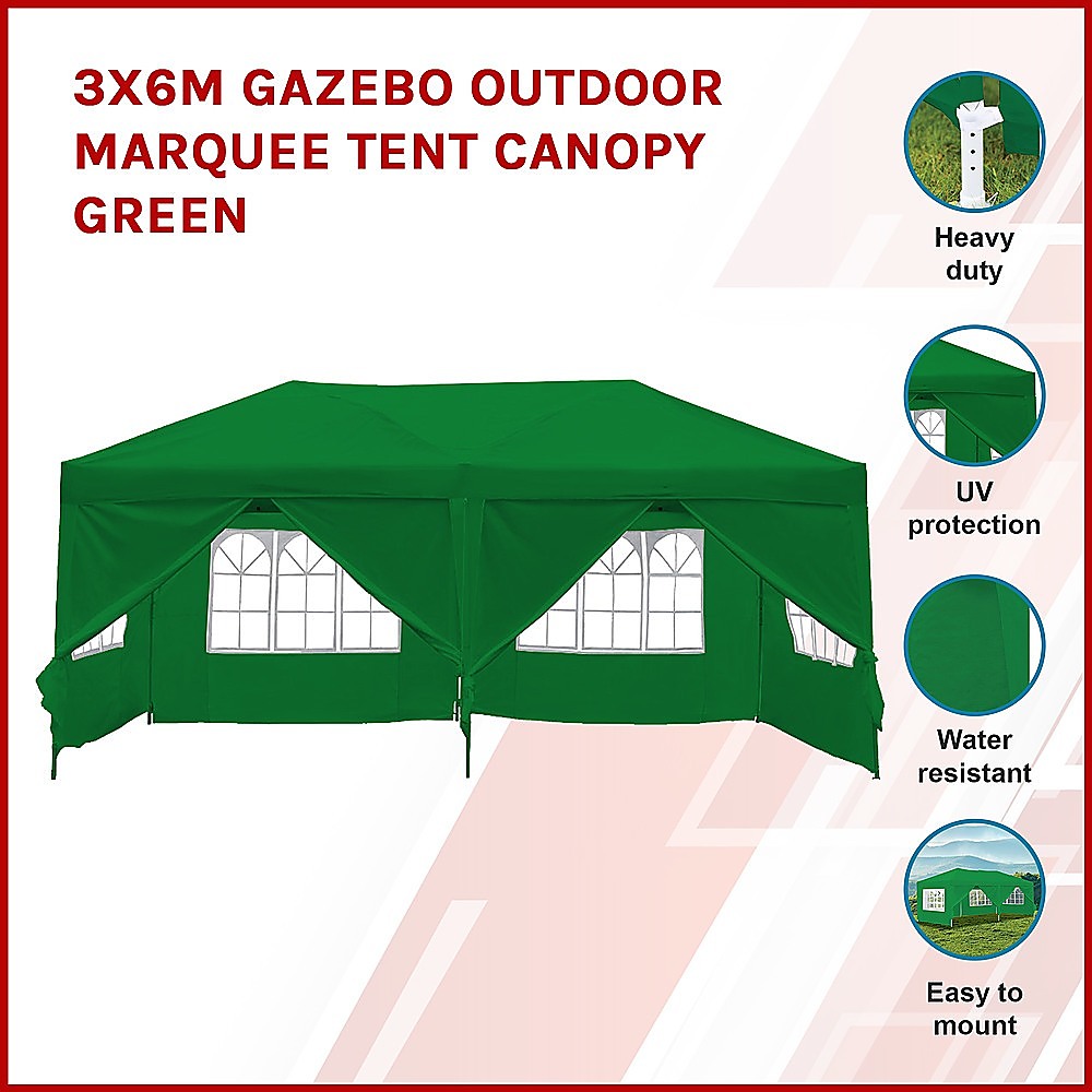 3x6m Gazebo Outdoor Marquee Tent Canopy Green