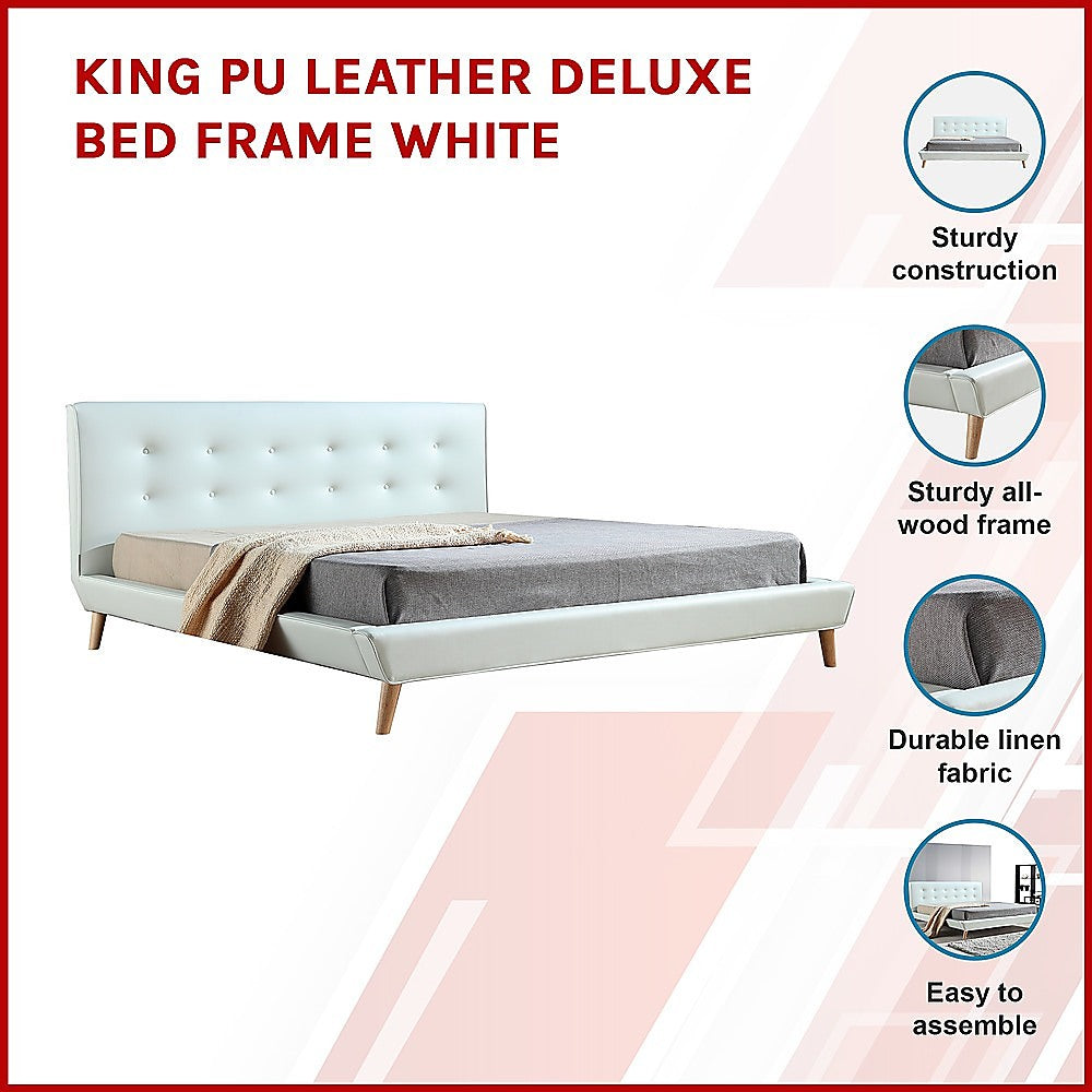 King PU Leather Deluxe Bed Frame White