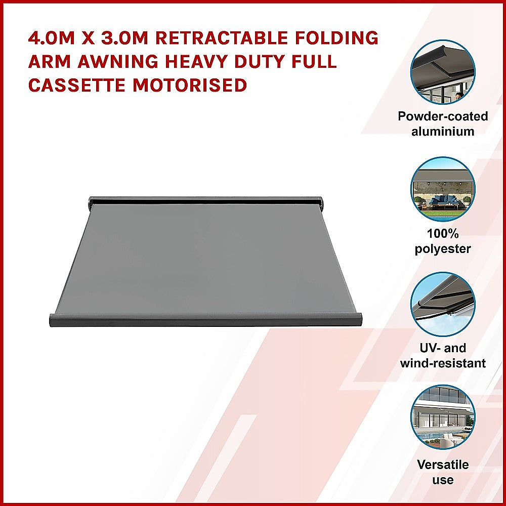 Heavy Duty Full Cassette Motorised Awning - 4.0m x 3.0m