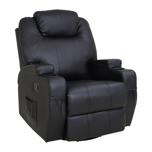 Massage Sofa Chair Recliner 360 Degree Swivel PU Leather Lounge 8 Point Heated