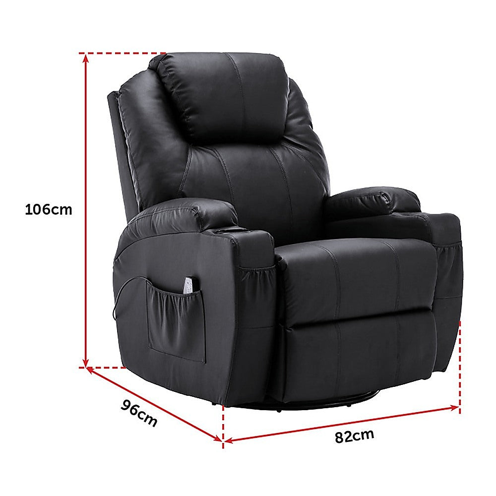 Massage Sofa Chair Recliner 360 Degree Swivel PU Leather Lounge 8 Point Heated