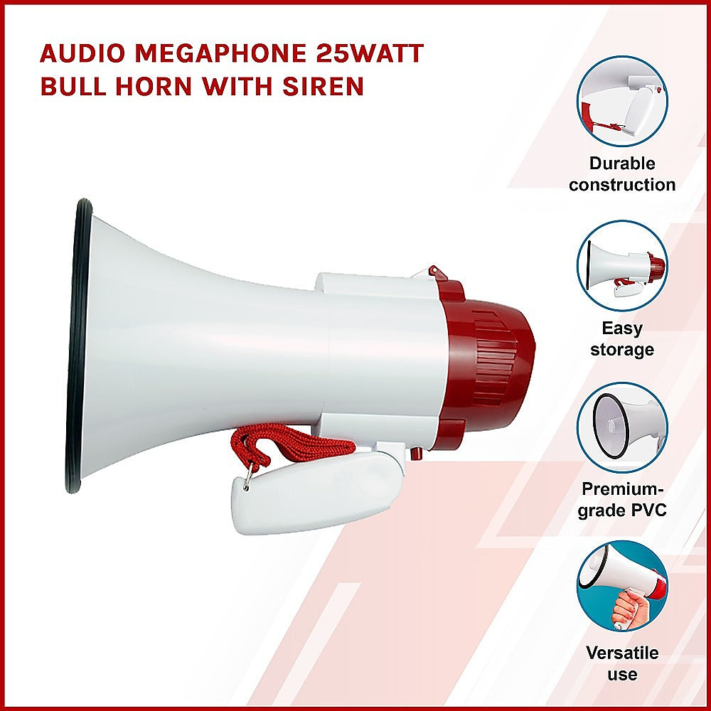 Audio Megaphone 25 Watt Bull Horn with Siren