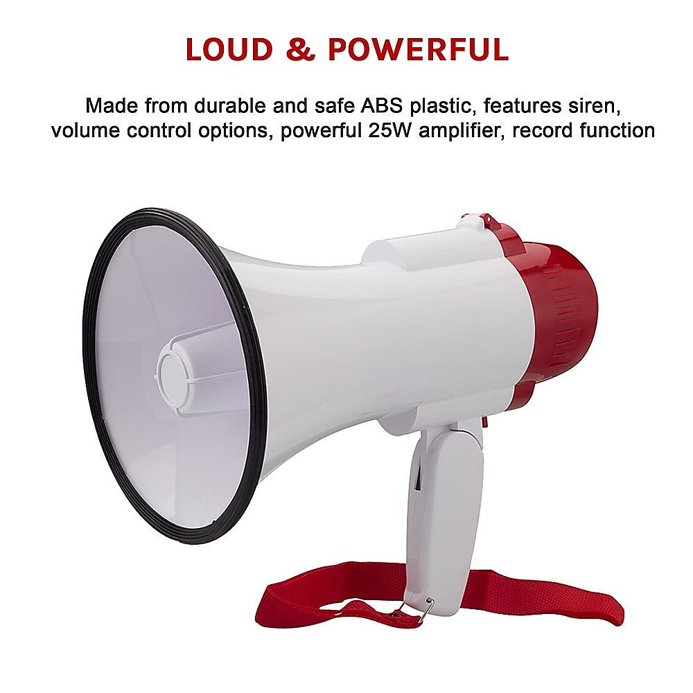 Audio Megaphone 25 Watt Bull Horn with Siren
