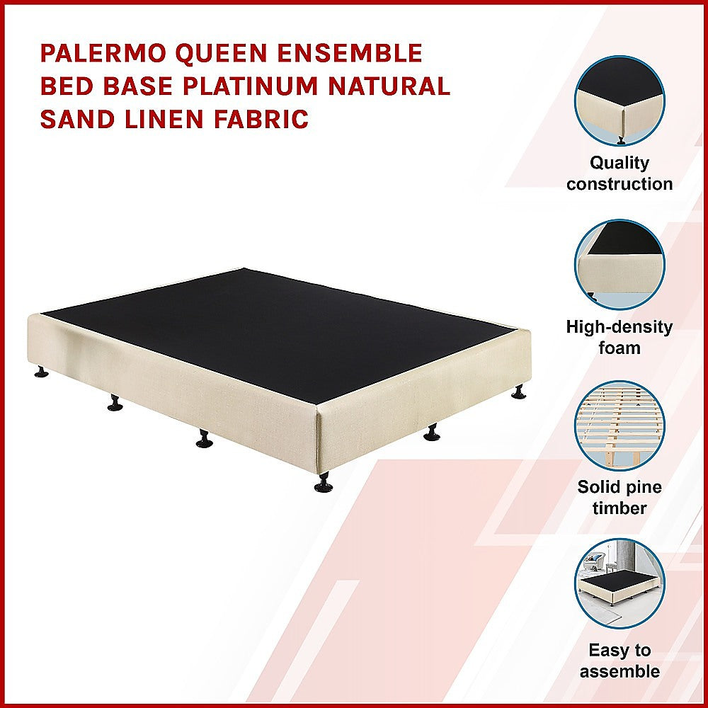 Palermo Queen Ensemble Bed Base Platinum Natural Sand Linen Fabric