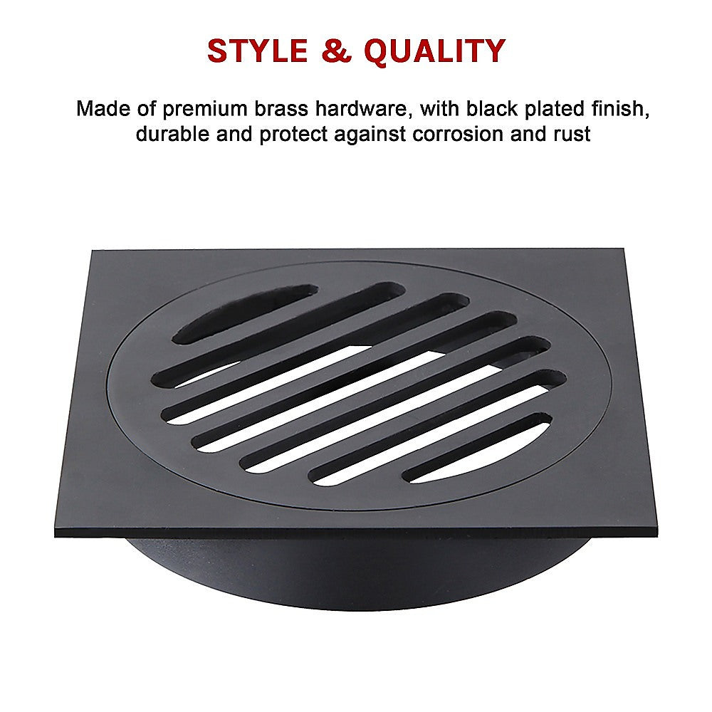 Square Black Floor Grate Drain 110 mm Full Brass Construction