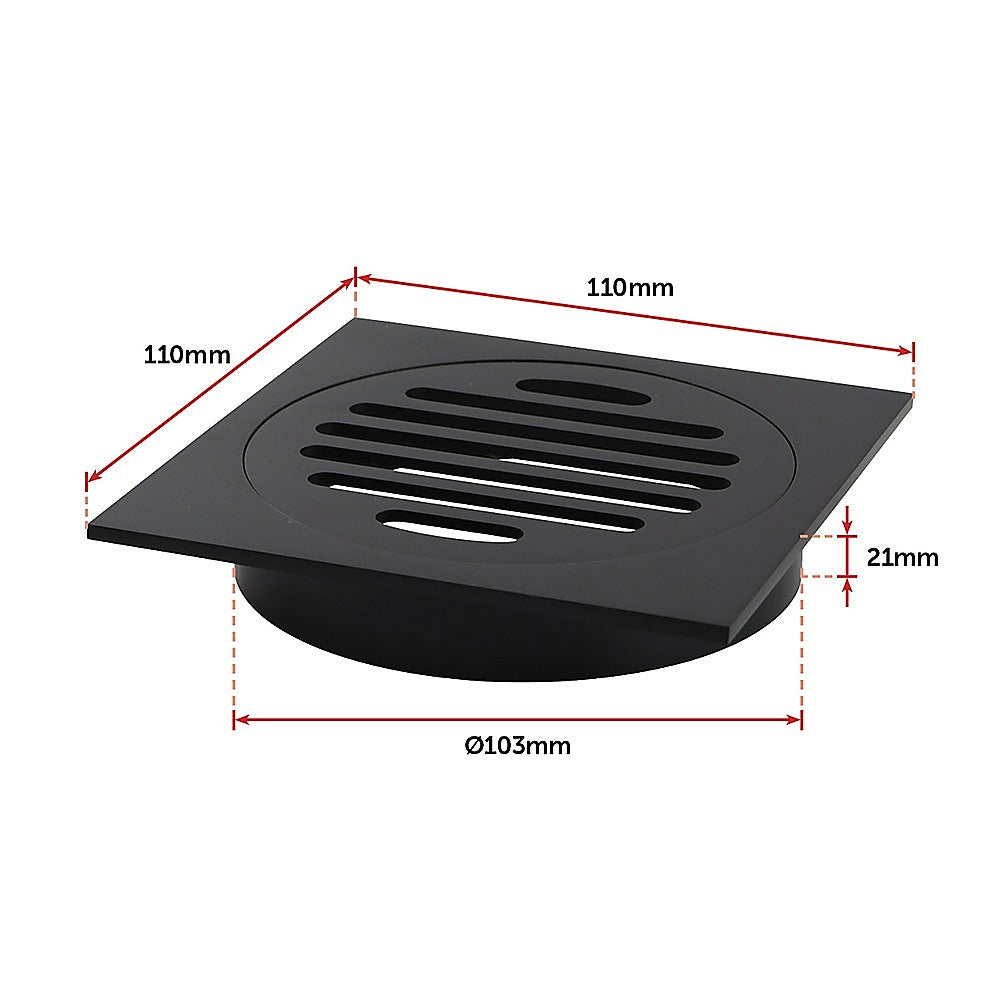 Square Black Floor Grate Drain 110 mm Full Brass Construction