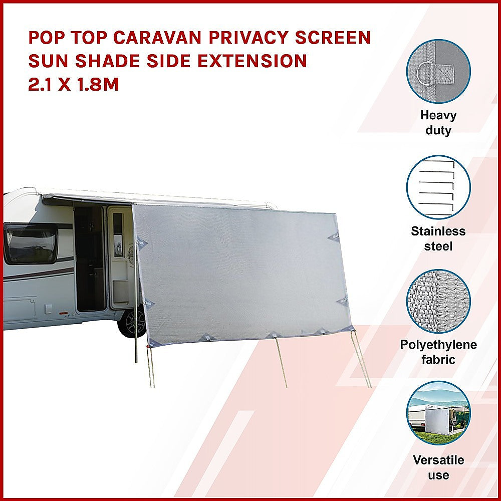 Pop Top Caravan Privacy Screen Sun Shade End Wall Roll Out Awning Side Extension