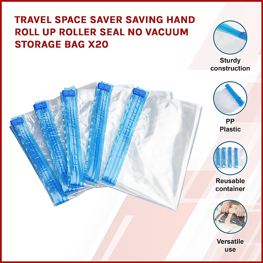 Travel Space Saver Saving Hand Roll Up Roller Seal No Vacuum Storage Bag x 20