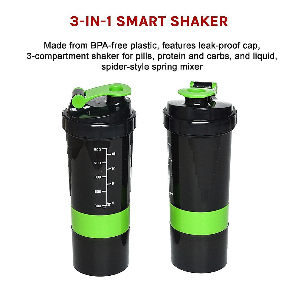 2 x Protein Gym Shaker Premium 3 in 1 Smart Style Blender Mixer Cup Bottle Spider