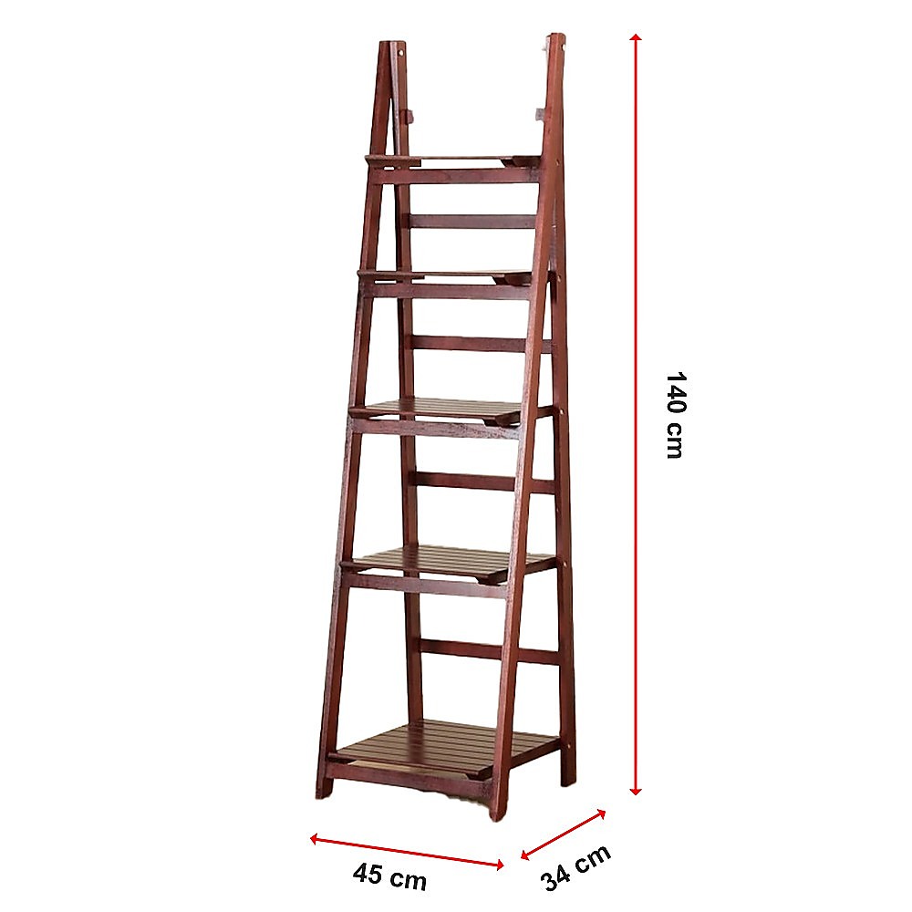 5 Tier Wooden Ladder Shelf Stand Storage Book Shelves Shelving Display Rack