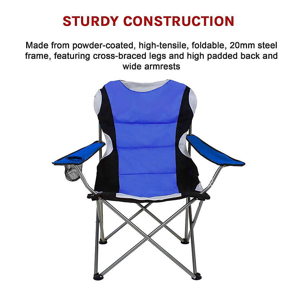 2x Folding Camping Arm Chairs Portable Outdoor Garden Fishing Tourer