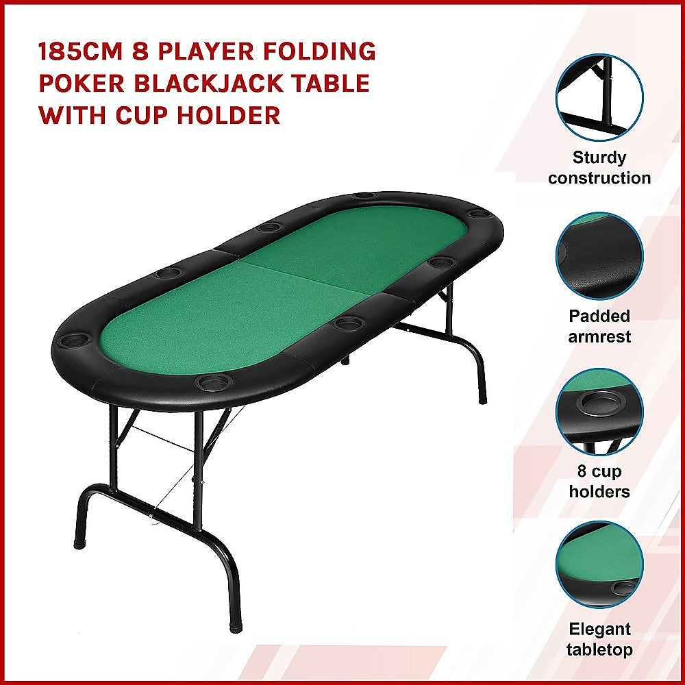 185cm 8 Player Folding Poker Blackjack Table with Cup Holder