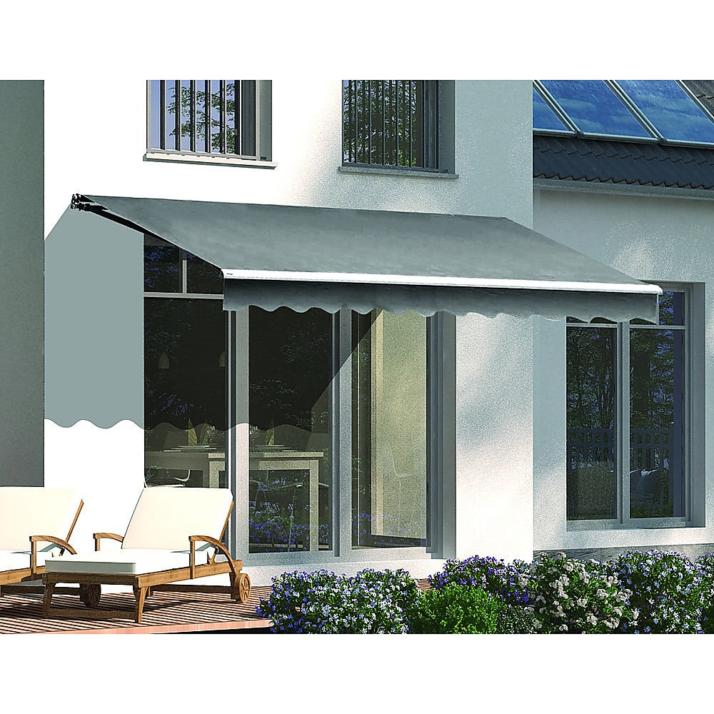 Outdoor Folding Arm Awning Retractable Sunshade Canopy Grey 4.0m x 2.5m