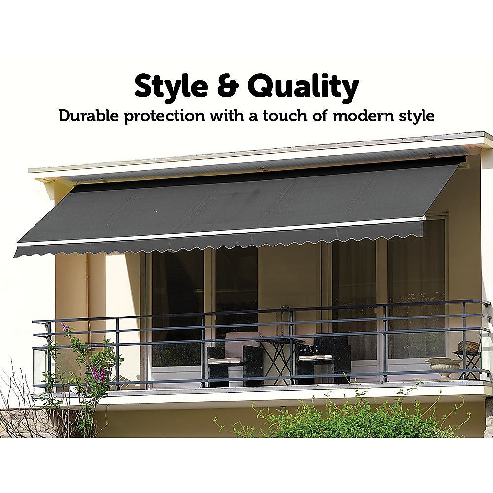 Outdoor Folding Arm Awning Retractable Sunshade Canopy Grey 3.0m x 2.5m