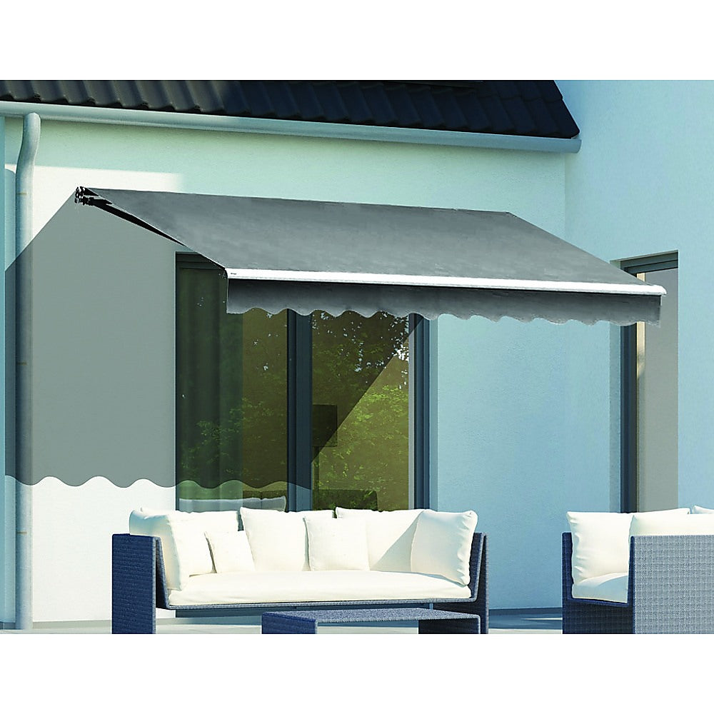 Outdoor Folding Arm Awning Retractable Sunshade Canopy Grey 4.0m x 3.0m
