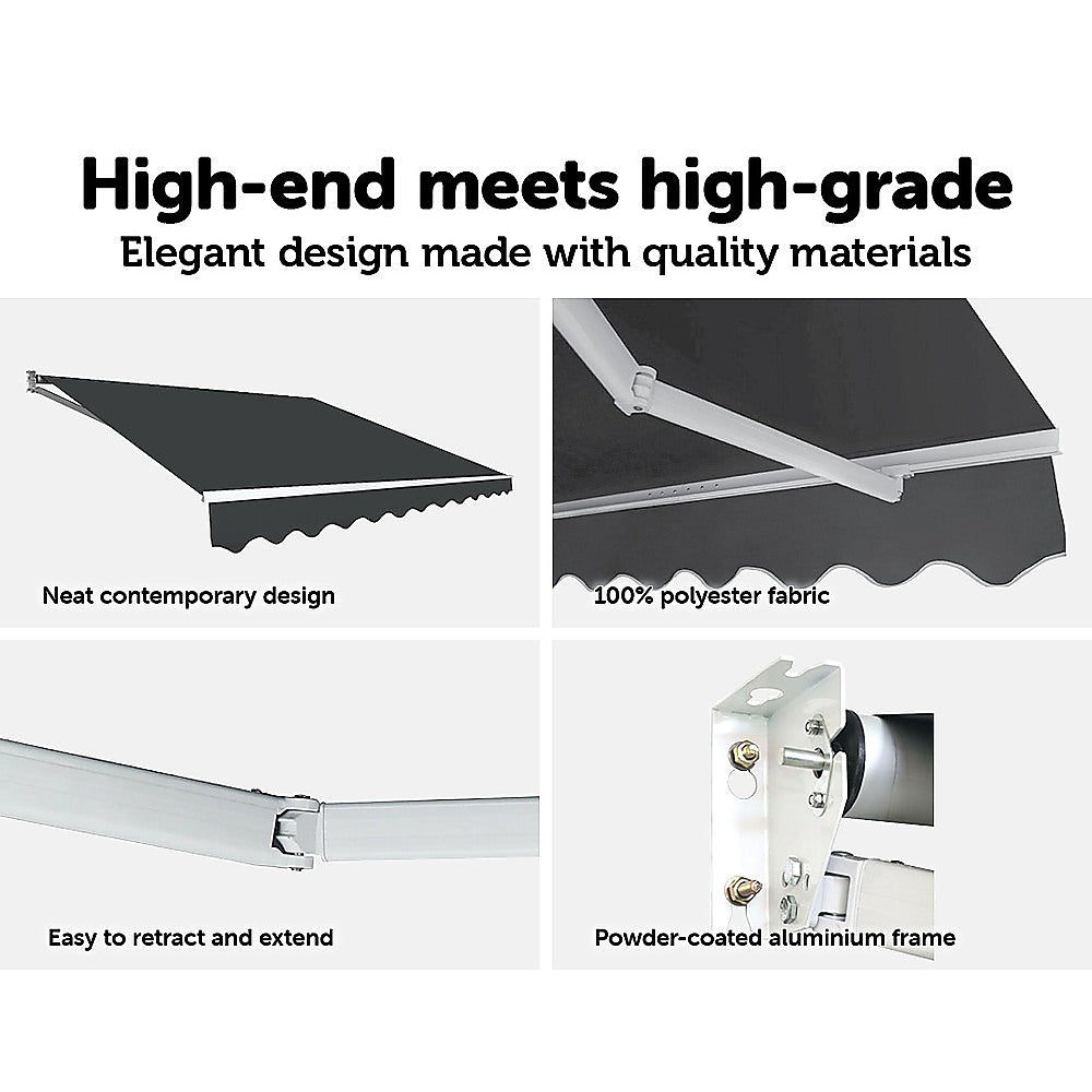 Outdoor Folding Arm Awning Retractable Sunshade Canopy Grey 5.0m x 2.5m