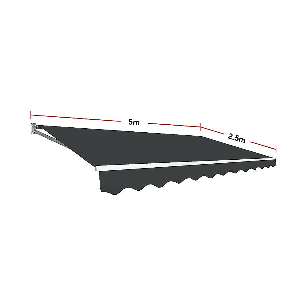 Outdoor Folding Arm Awning Retractable Sunshade Canopy Grey 5.0m x 2.5m