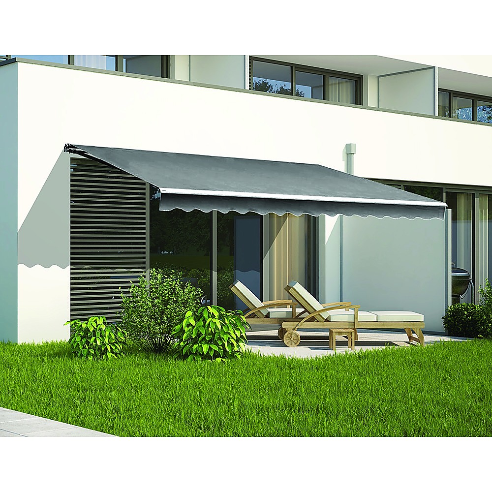 Outdoor Folding Arm Awning Retractable Sunshade Canopy Grey 5.0m x 2.5m