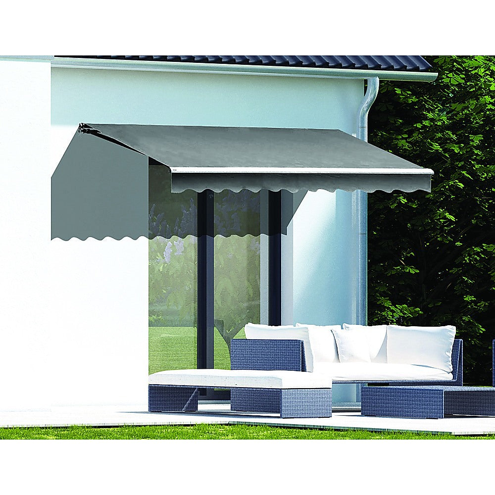 Motorised Outdoor Folding Arm Awning Retractable Sunshade Canopy Grey 3.0m x 2.5m