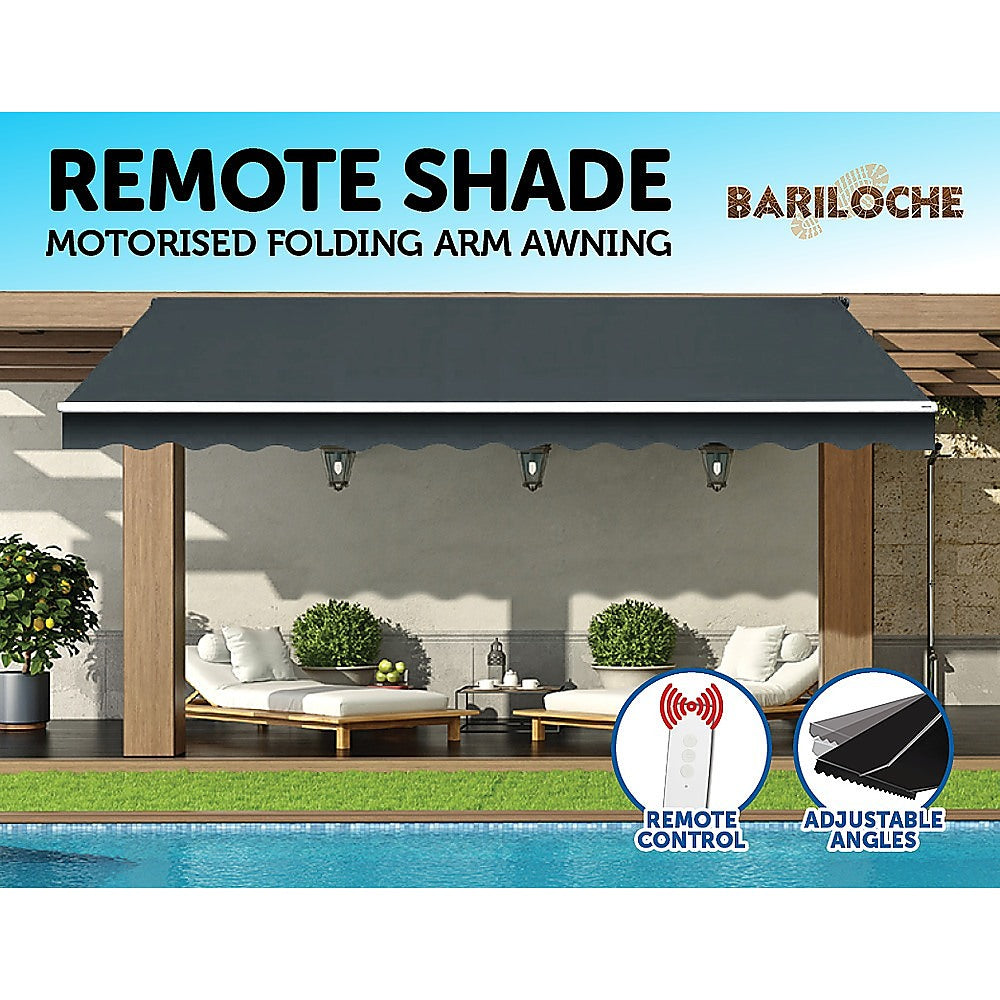Motorised Outdoor Folding Arm Awning Retractable Sunshade Canopy Grey 5.0m x 3.0m