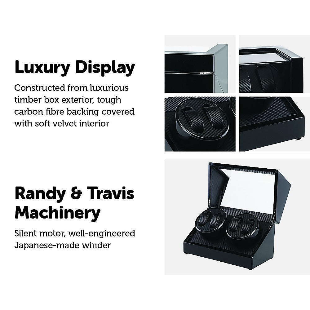 Automatic Quad Watch Winder Wood Display Box Case Motor Rotation Storage