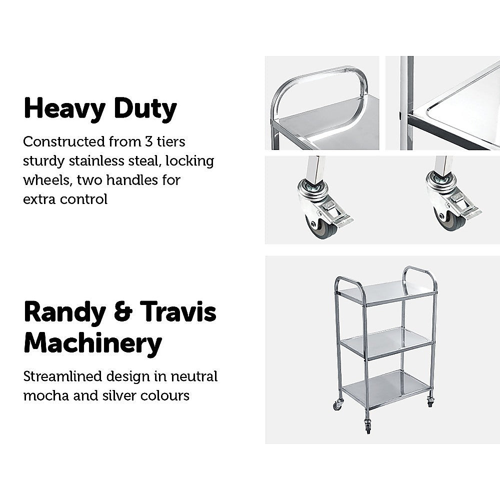 3 Tiers Food Trolley Cart Stainless Steel Utility Kitchen Dining Service