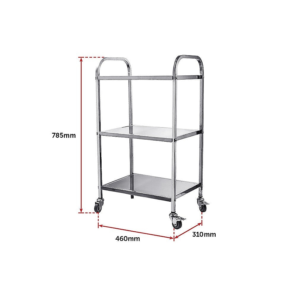 3 Tiers Food Trolley Cart Stainless Steel Utility Kitchen Dining Service