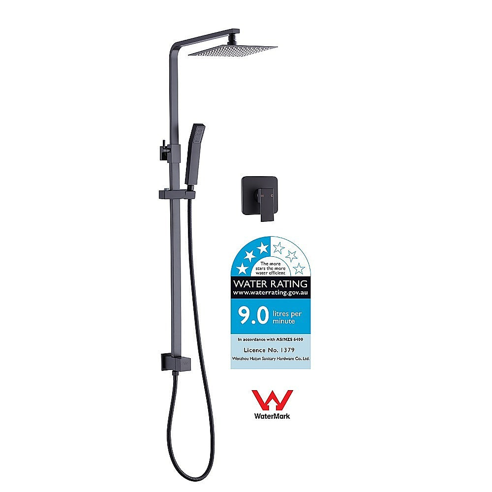 WELS 8" Rain Shower Head Set Square Dual Heads Faucet High Pressure With Mixer