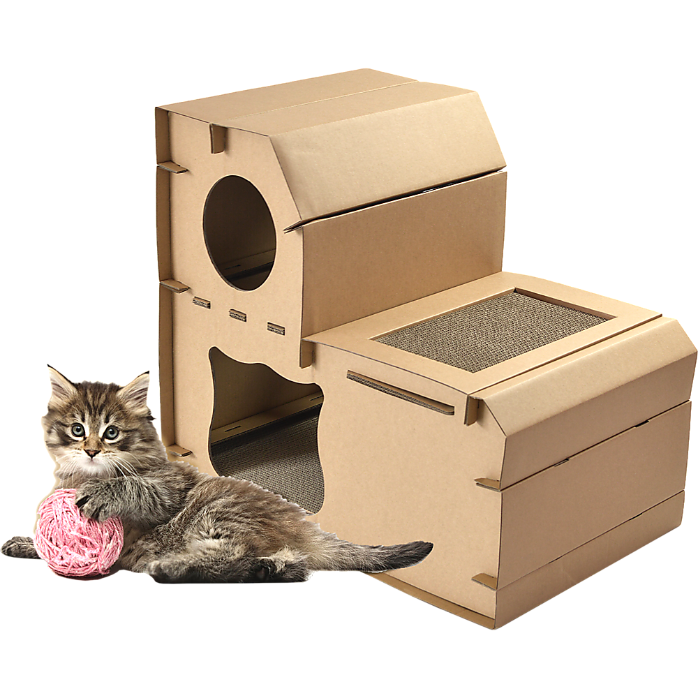 Cat Cardboard House Tree Tower Condo Scratcher Pet Post Pad Mat Furniture