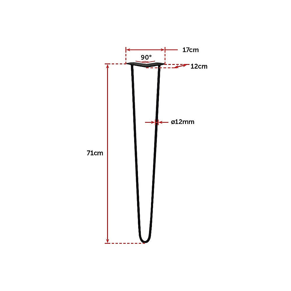 Set of 4 Industrial Retro Hairpin Table Legs 12mm Steel Bench Desk 71cm Leg