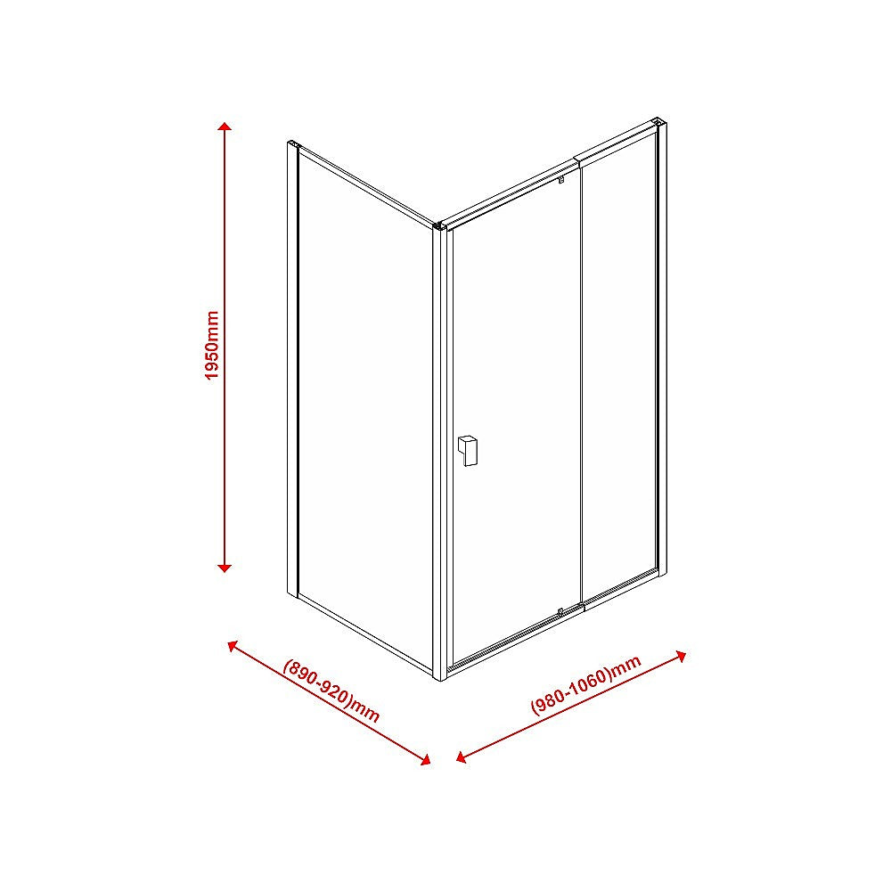 Semi Frameless Shower Screen (98~106) x 195cm & (89~92) x 195cm Side AS/NZS Glass