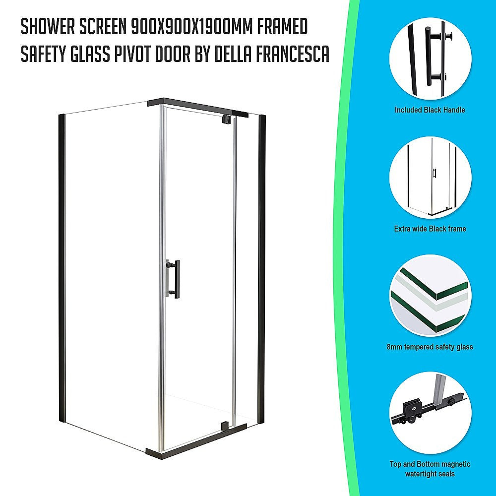 Shower Screen 900x900x1900mm Framed Safety Glass Pivot Door By Della Francesca