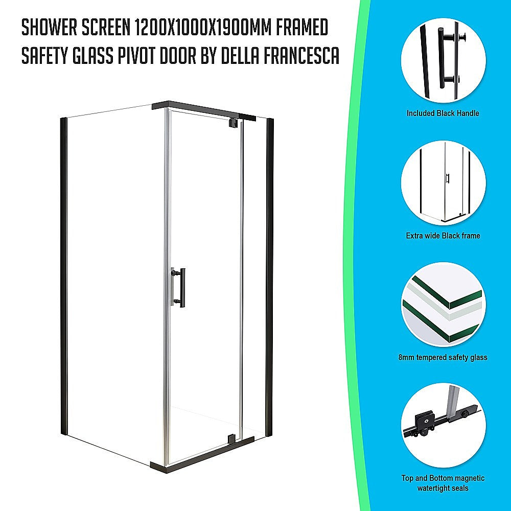 Shower Screen 1200x1000x1900mm Framed Safety Glass Pivot Door By Della Francesca