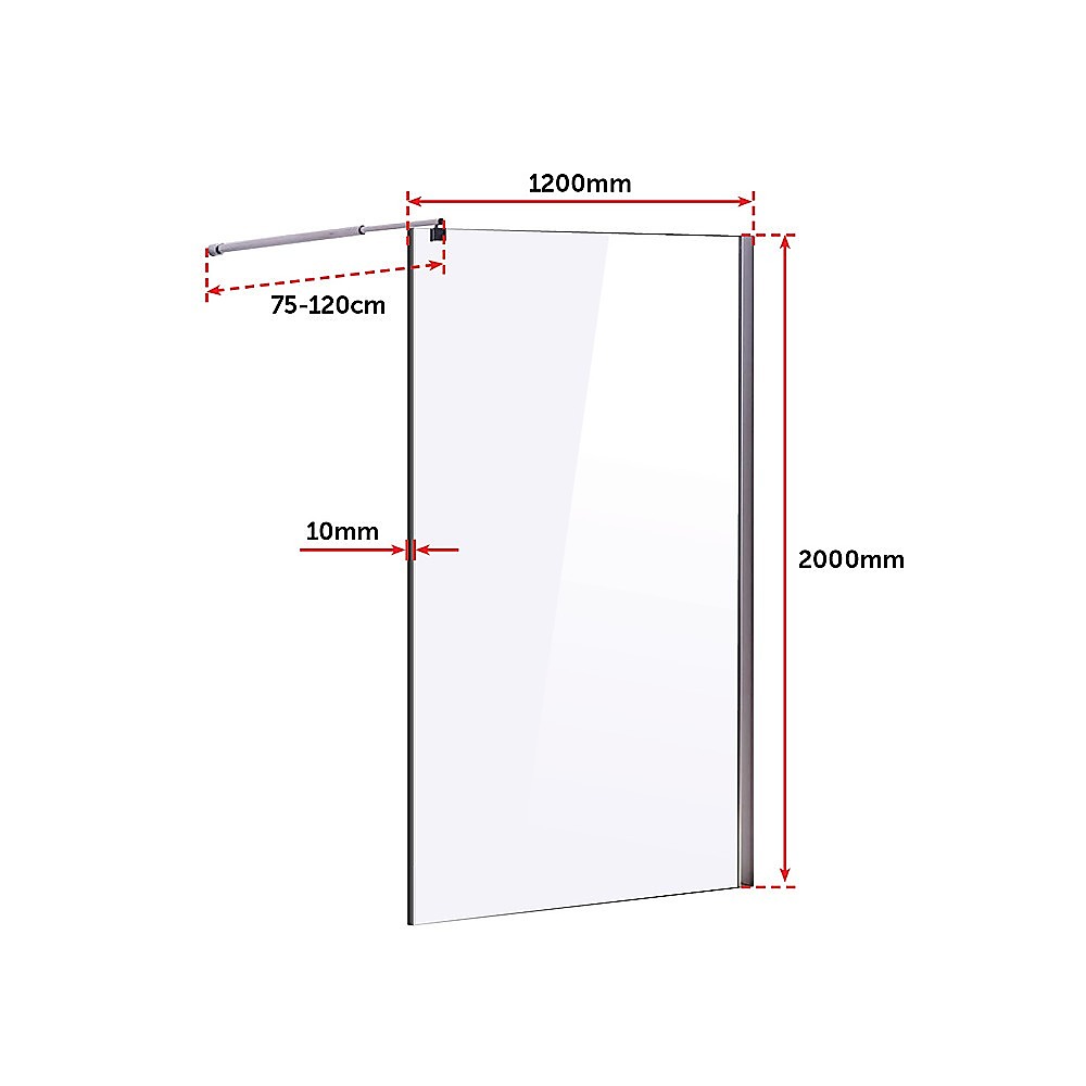 1200 x 2000mm Frameless 10mm Safety Glass Shower Screen