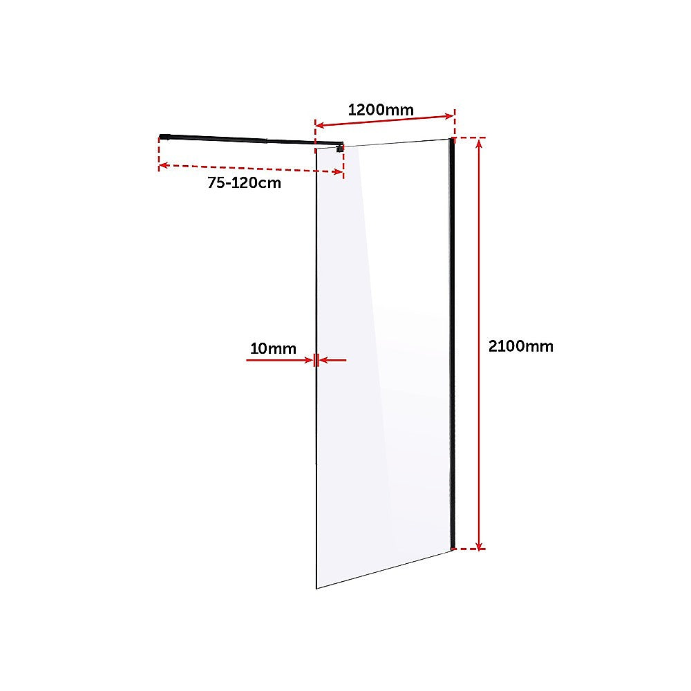 1200 x 2100mm Frameless 10mm Safety Glass Shower Screen