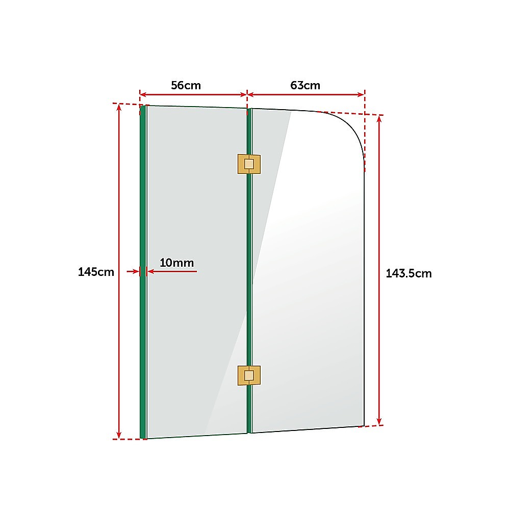 1200 x 1450mm Frameless Bath Panel 10mm Glass Shower Screen By Della Francesca