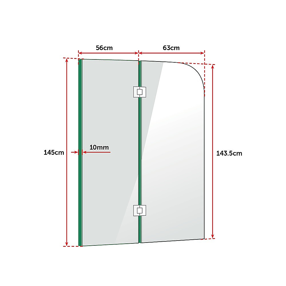 1200 x 1450mm Frameless Bath Panel 10mm Glass Shower Screen By Della Francesca