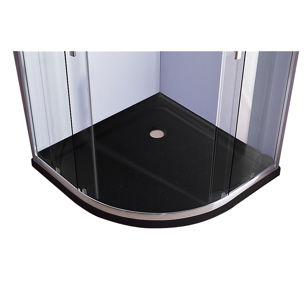 90 x 90cm Chrome Rounded Sliding 6mm Curved Shower Screen with Black Base