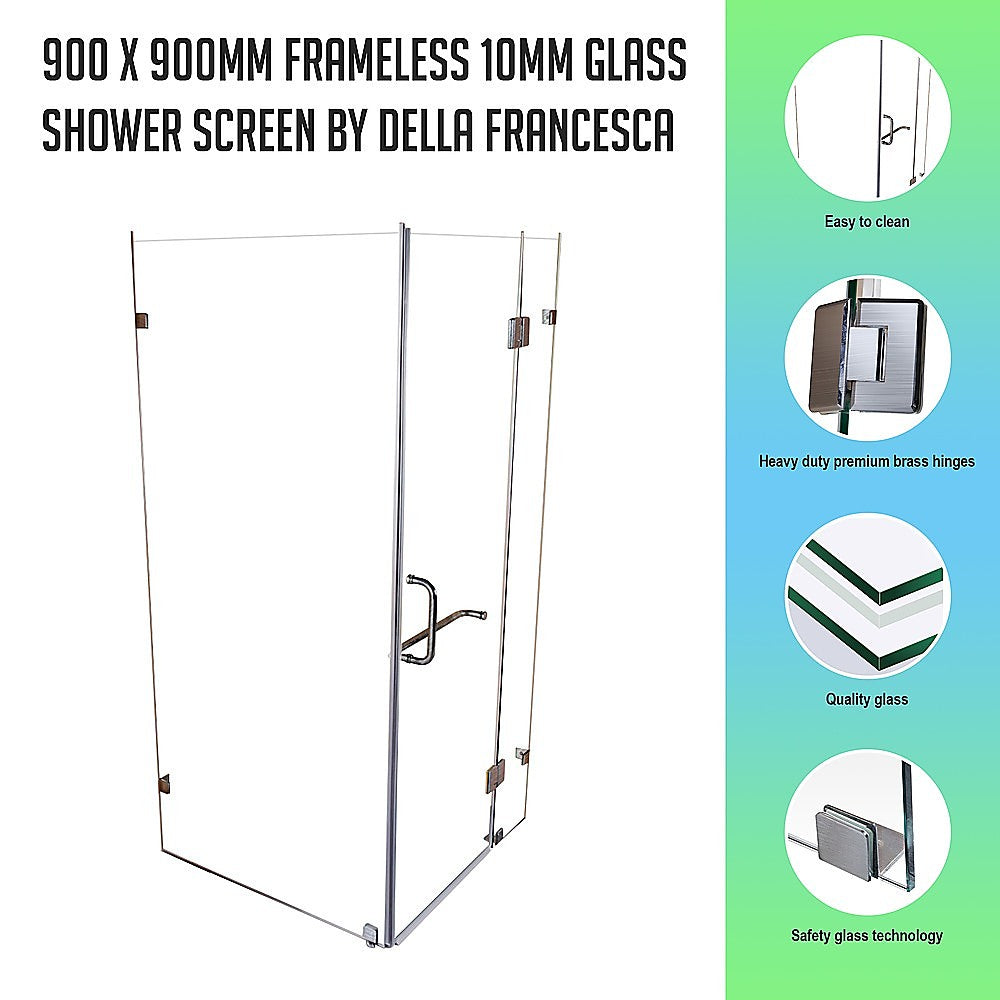 900 x 900mm Frameless 10mm Glass Shower Screen By Della Francesca