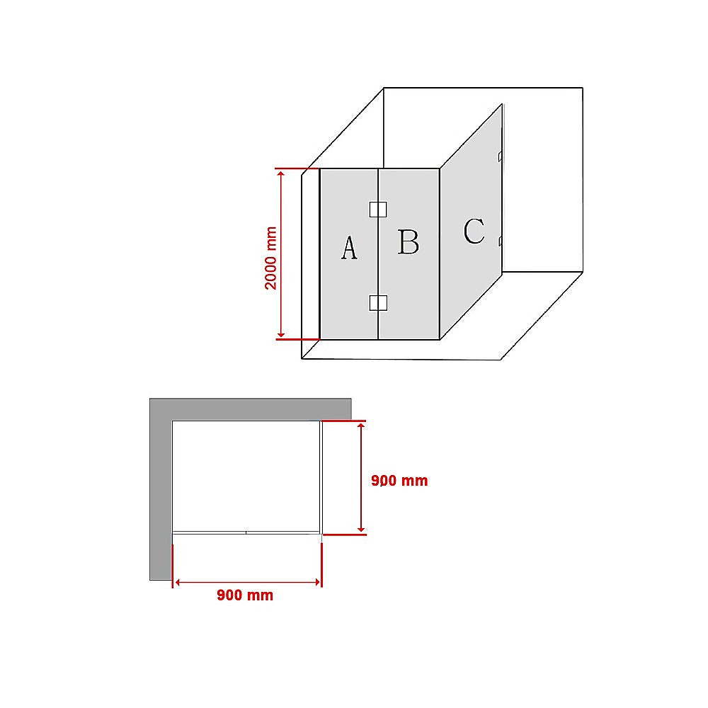 900 x 900mm Frameless 10mm Glass Shower Screen By Della Francesca