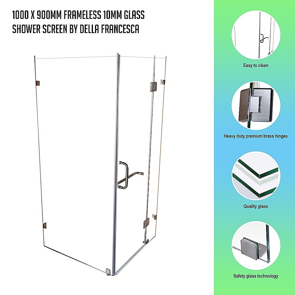 1000 x 900mm Frameless 10mm Glass Shower Screen By Della Francesca