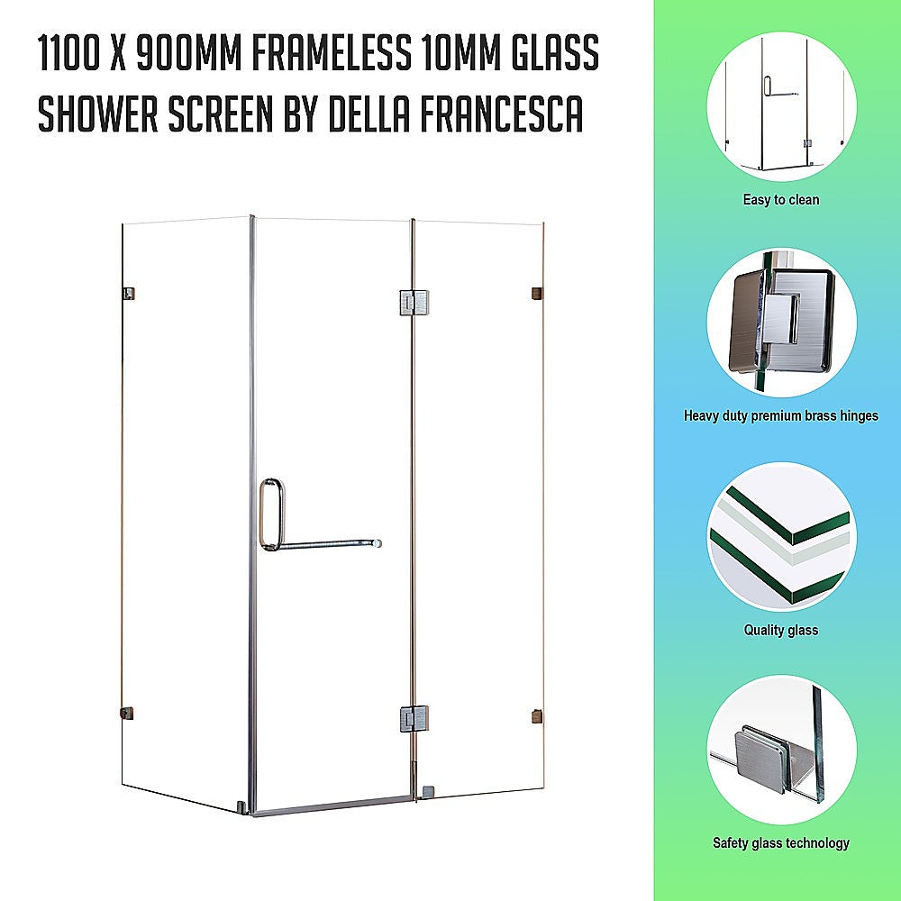 1100 x 900mm Frameless 10mm Glass Shower Screen By Della Francesca