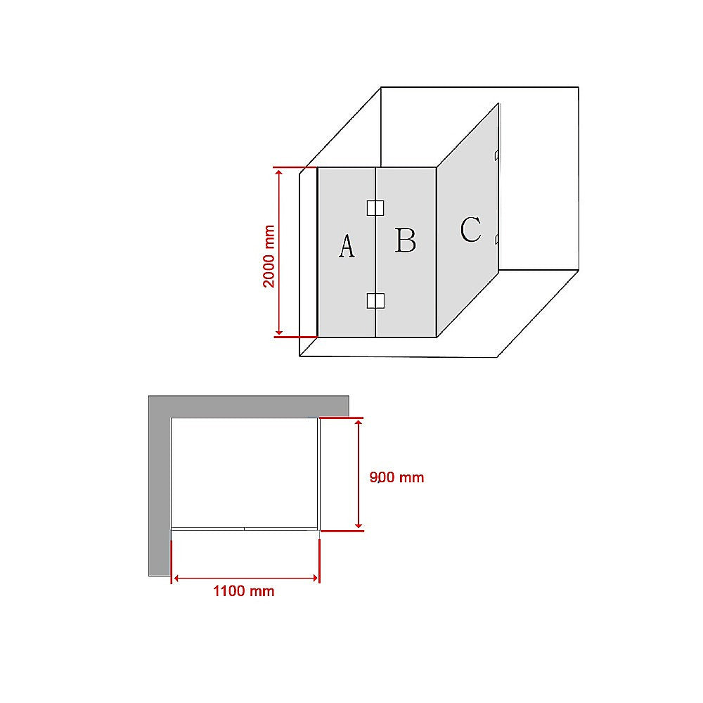 1100 x 900mm Frameless 10mm Glass Shower Screen By Della Francesca