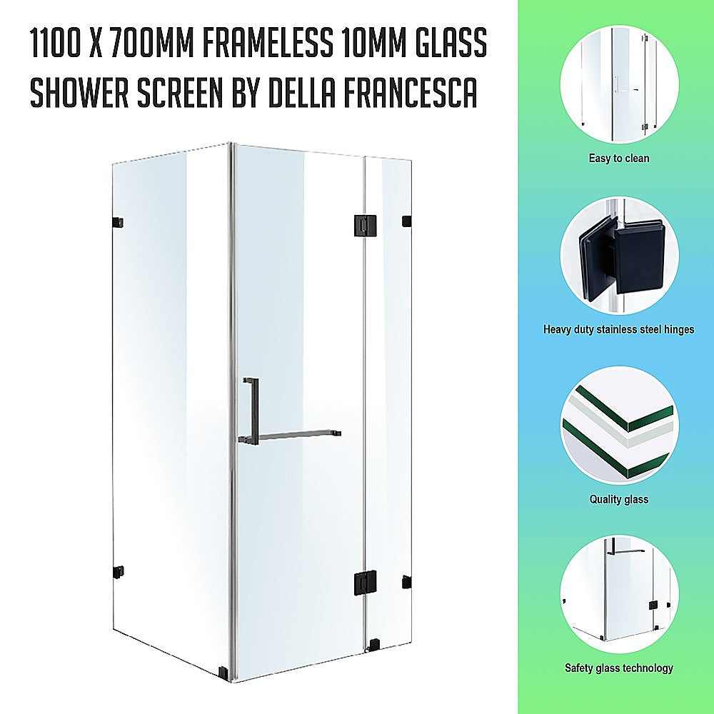 1100 x 700mm Frameless 10mm Glass Shower Screen By Della Francesca