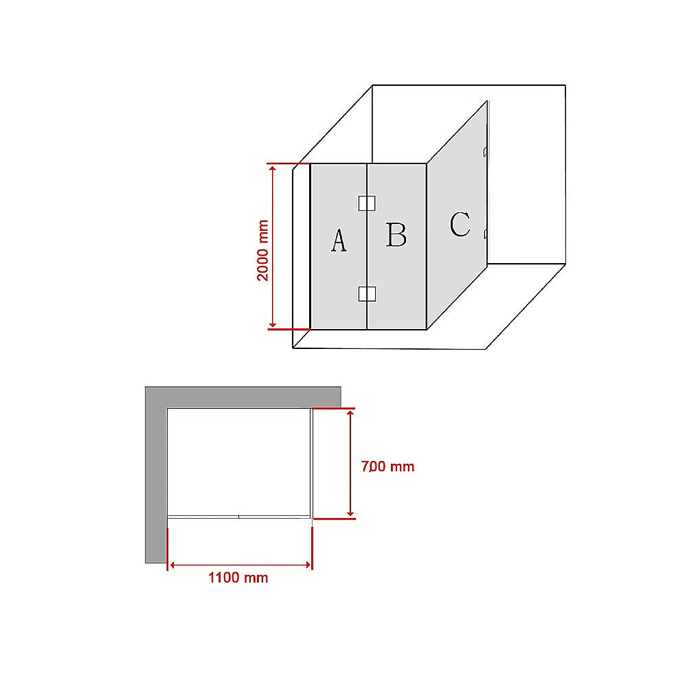 1100 x 700mm Frameless 10mm Glass Shower Screen By Della Francesca