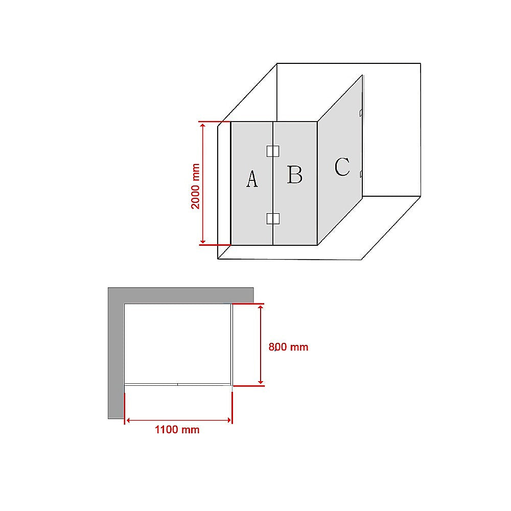 1100 x 800mm Frameless 10mm Glass Shower Screen By Della Francesca