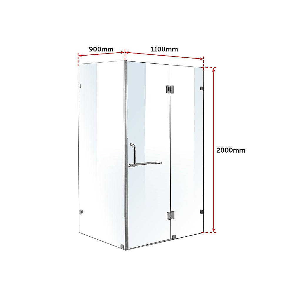 1100 x 900mm Frameless 10mm Glass Shower Screen By Della Francesca