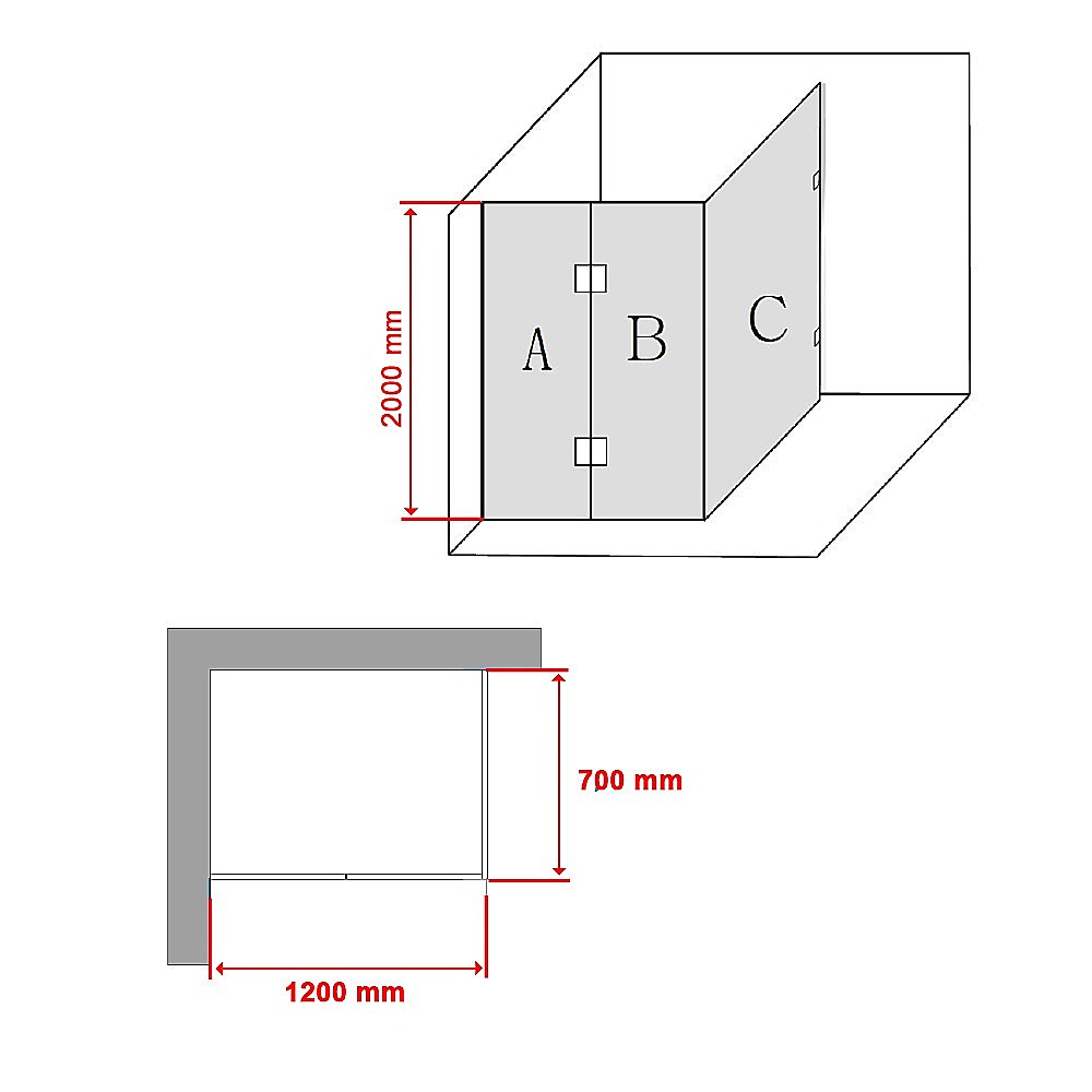 1200 x 700mm Frameless 10mm Glass Shower Screen By Della Francesca