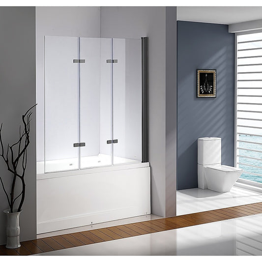 3 Fold Black Folding Bath Shower Screen Door Panel 1300mm x 1400mm